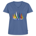 Frauen Bio-T-Shirt Unterwegs zuhause V-Ausschnitt – Camping & Vanlife - Taubenblau