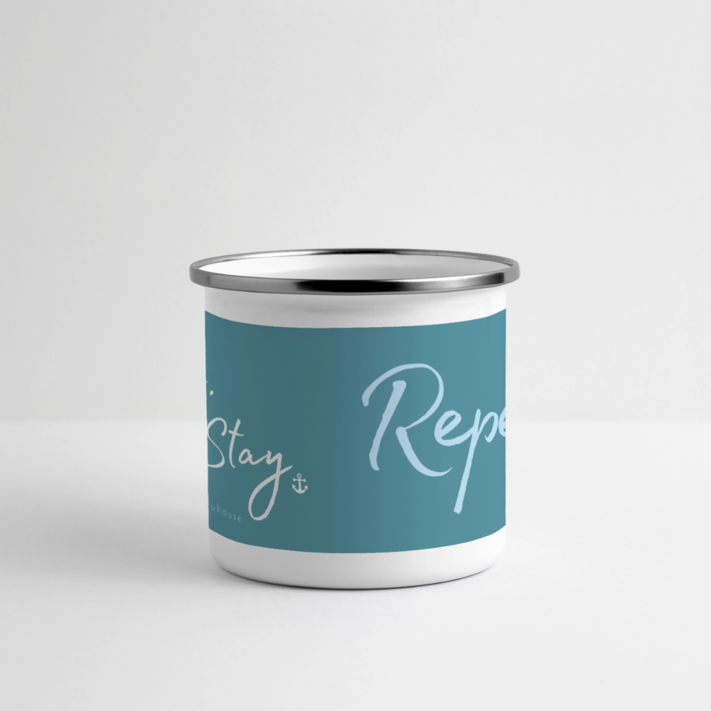 Emaille-Thermobecher „Ride. Stay. Repeat!“ – Für den hottesten Moment deines Lebens! - white