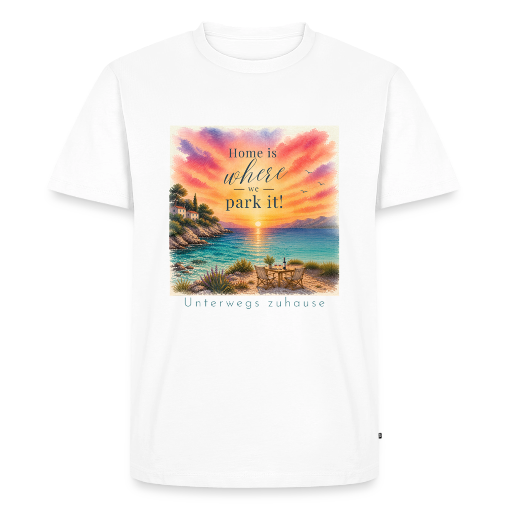 Herren T-Shirt Home is where we park it – Wohnmobil & Vanlife - Weiß