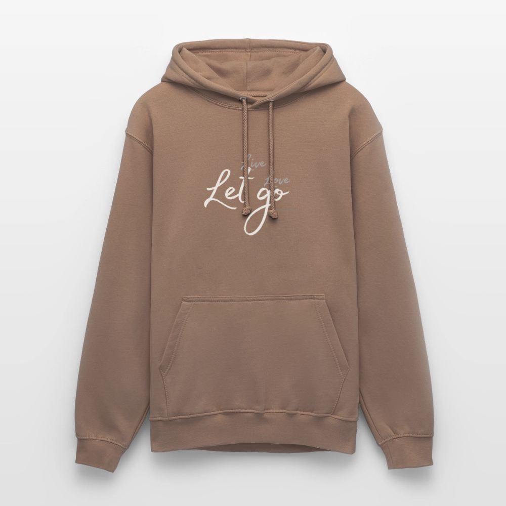 Unisex Hoodie „Live Love Let Go“ – Hoodie mit Spruch für Damen & Herren, Statement Hoodie, Freizeit Hoodie, Reise Hoodie, Camping Hoodie, Geschenk Idee - Mokka