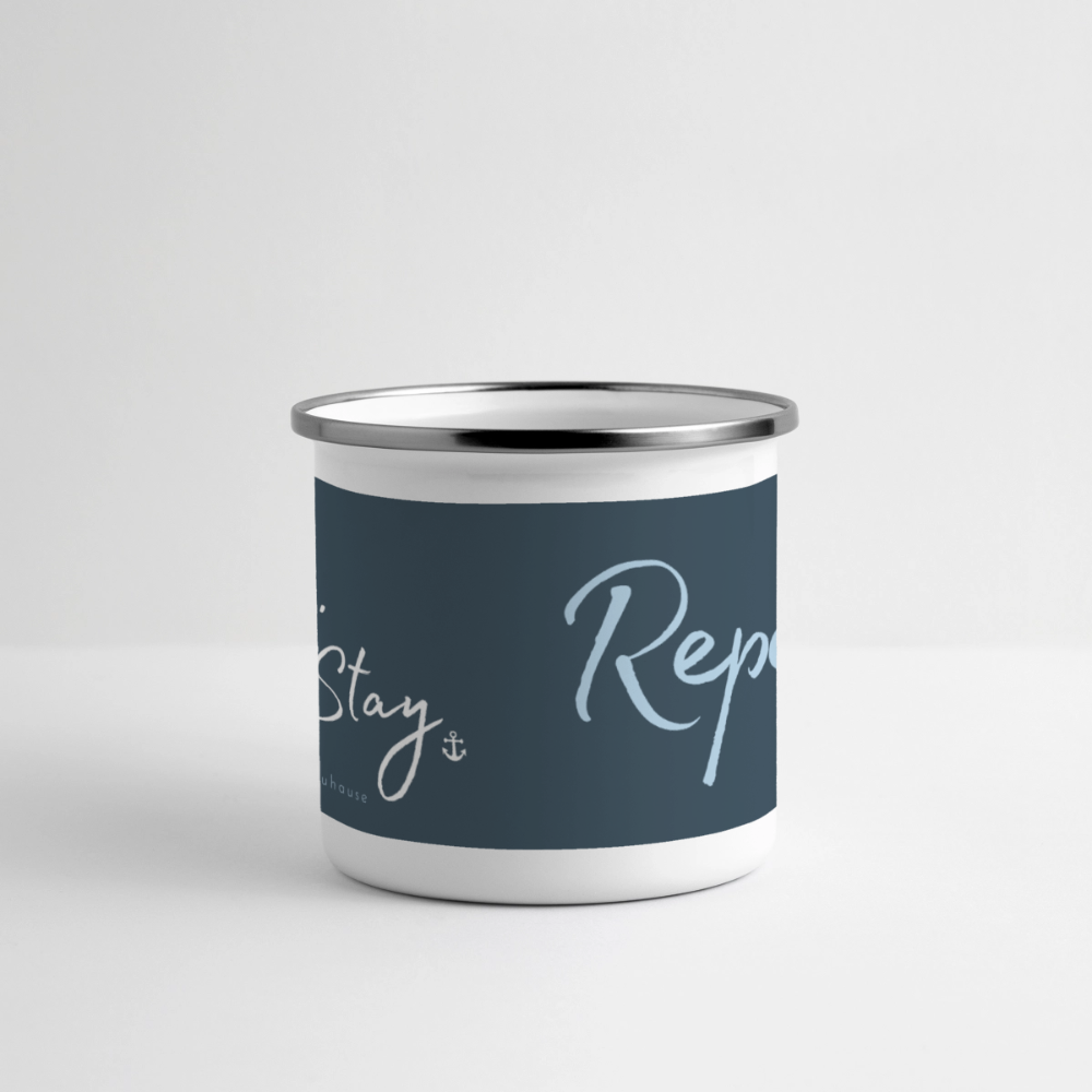 Emaille-Thermobecher „Ride. Stay. Repeat!“ – Für den hottesten Moment deines Lebens! - white