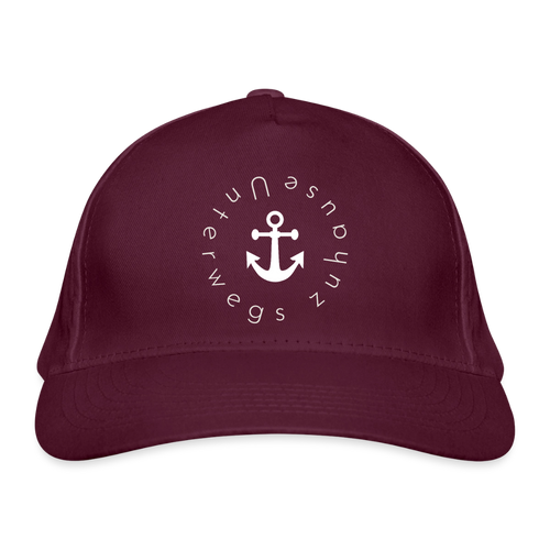 Basic-Cap von Unterwegs zuhause“ – Nachhaltige Basecap für Damen & Herren, Camping, Reisen, Freizeit, Vanlife & Outdoor - Burgunderrot