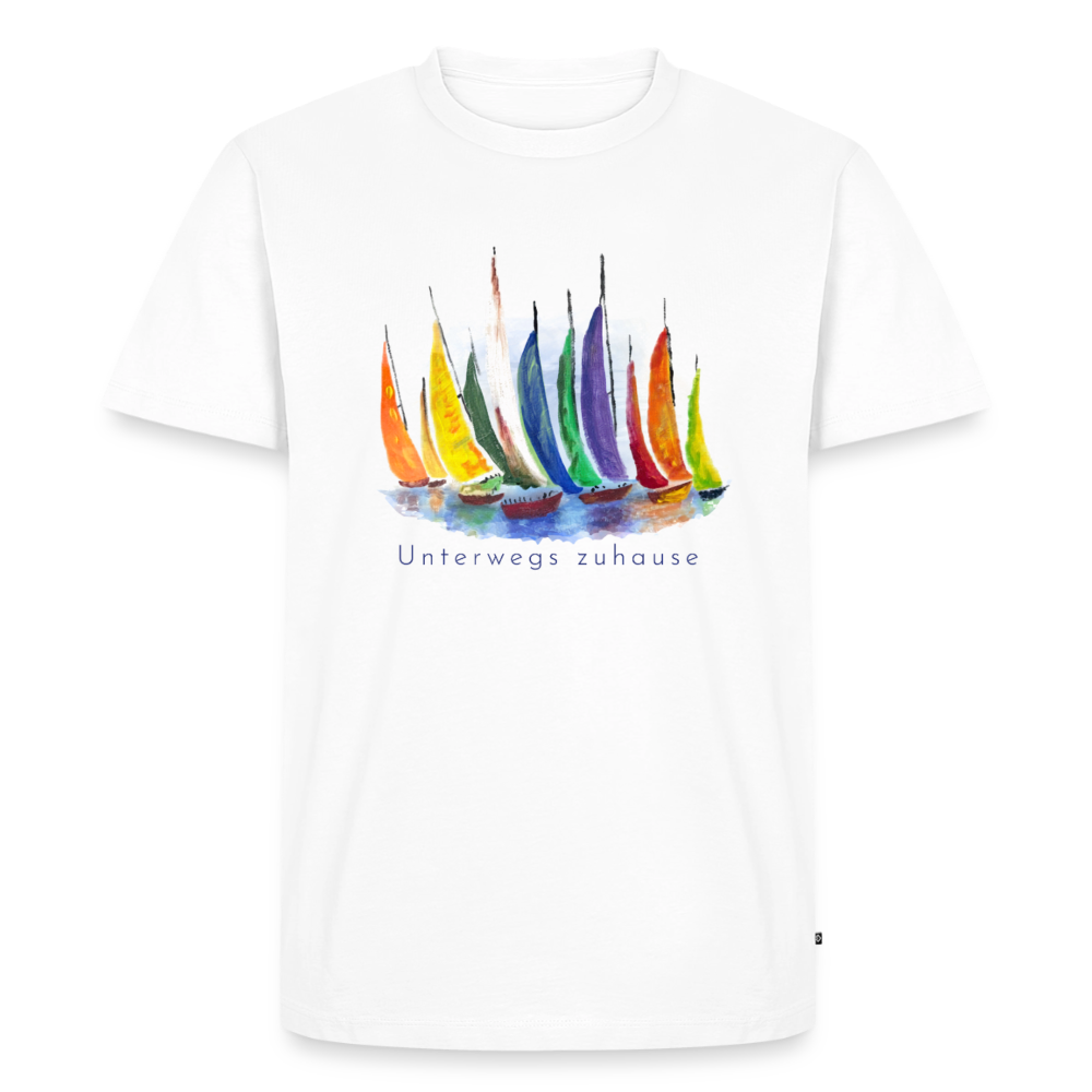 Herren T-Shirt „Unterwegs zuhause“ – Herren Freizeitshirt für Camping, Reisen, Vanlife & Alltag - Weiß