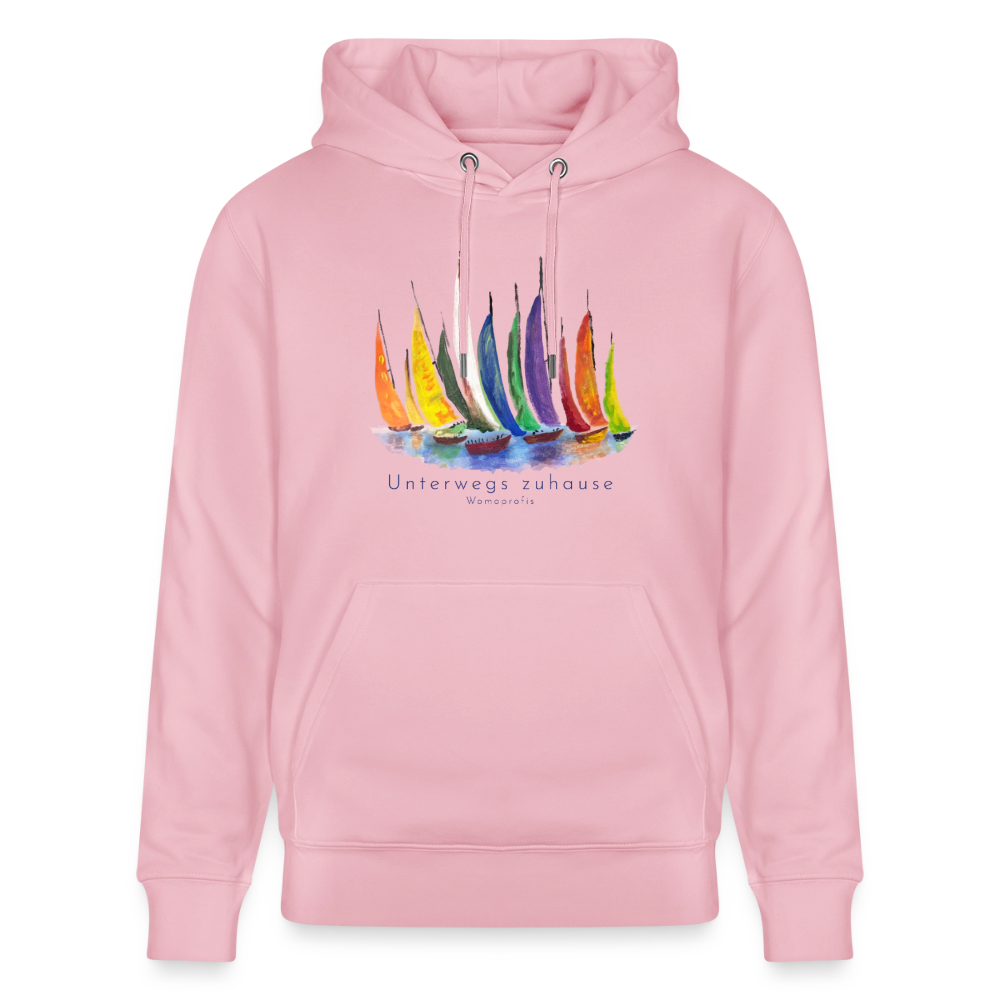 Unisex Bio-Hoodie „Unterwegs zuhause“ – Hoodie für Camping, Vanlife, Reisen & Alltag - Hellrosa