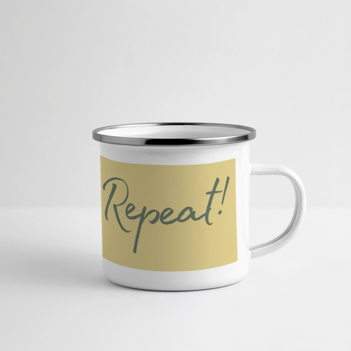 Emaille-Thermobecher „Ride. Camp. Repeat!“ – Für den hottesten Moment deines Lebens! - Weiß
