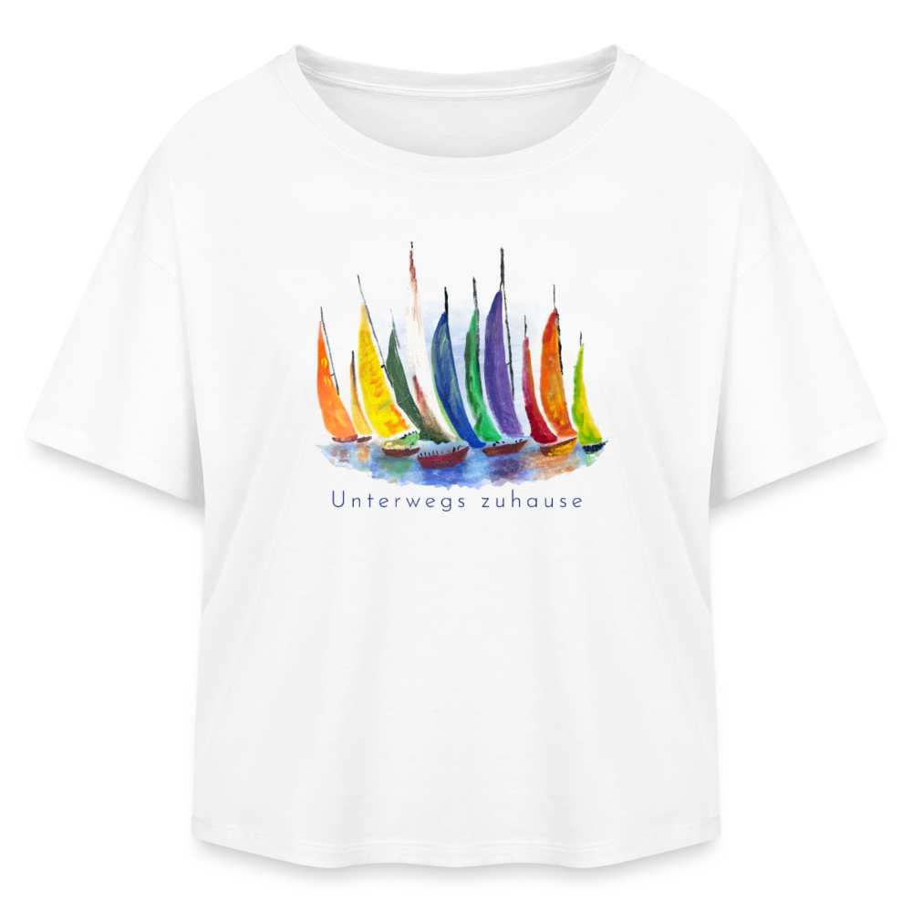 Relaxed Fit Damen Bio-T-Shirt Unterwegs zuhause – Camping & Vanlife - Weiß