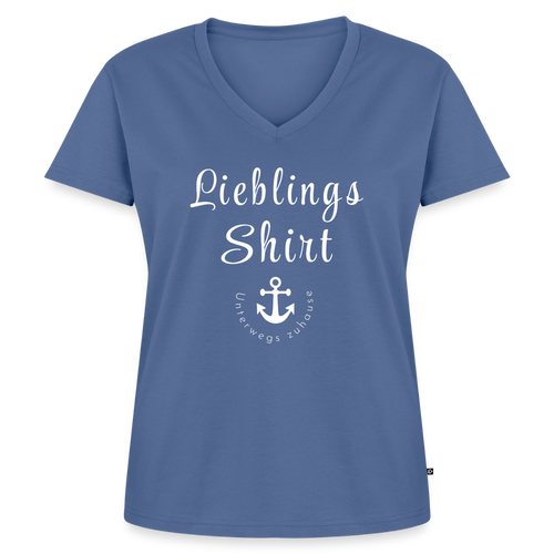 Frauen Lieblings-(Bio)-Shirt von Unterwegs zuhause mit V-Ausschnitt  – Damen Freizeitshirt aus Bio-Baumwolle, maritimes Design, Camping & Vanlife