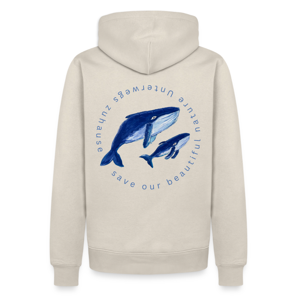 Männer Bio-Hoodie Wale – Wal-Motiv für Camping, Vanlife & Reisen - Beige