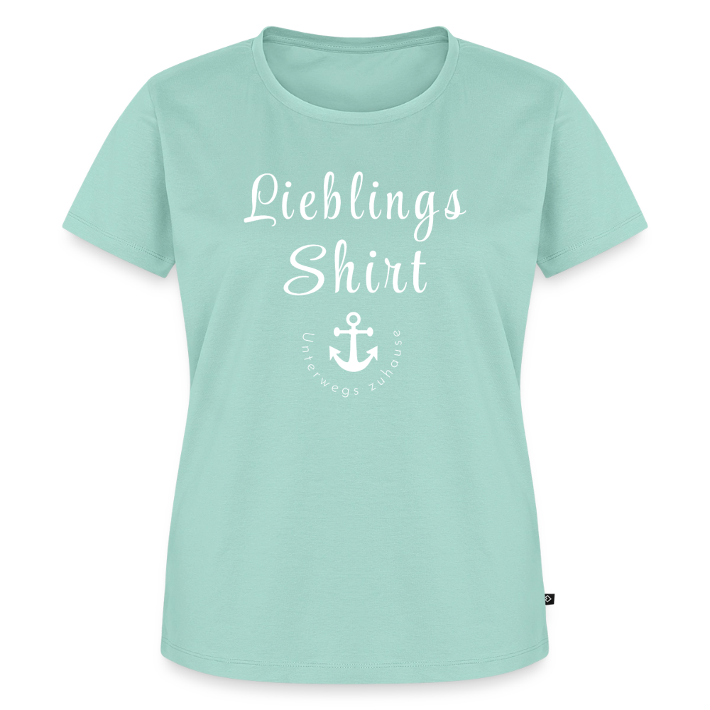 Frauen Bio-T-Shirt „Lieblings-Shirt – Unterwegs zuhause“ – Damen Freizeitshirt mit maritimem Design, Camping Shirt für Reisen, Vanlife, Urlaub & Alltag - Mint 