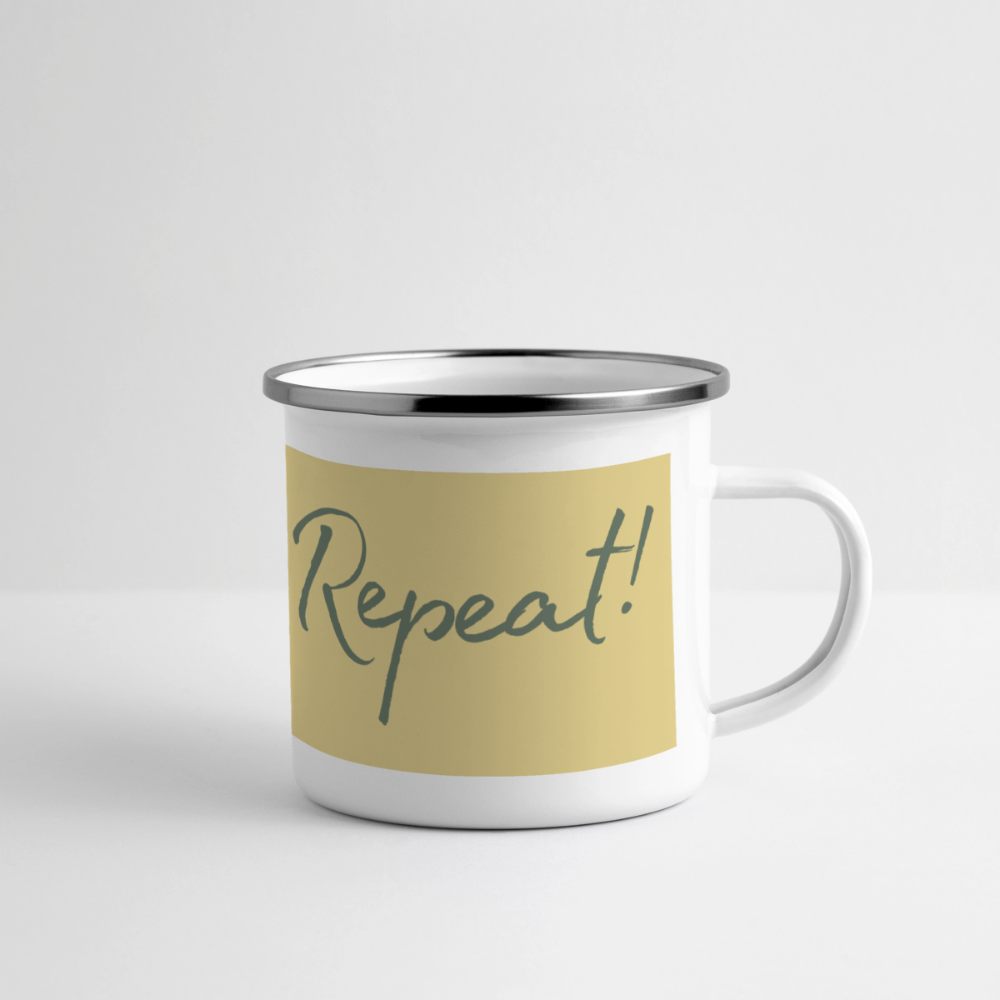 Emaille-Thermobecher „Ride. Stay. Repeat!“ – Für den hottesten Moment deines Lebens! - white
