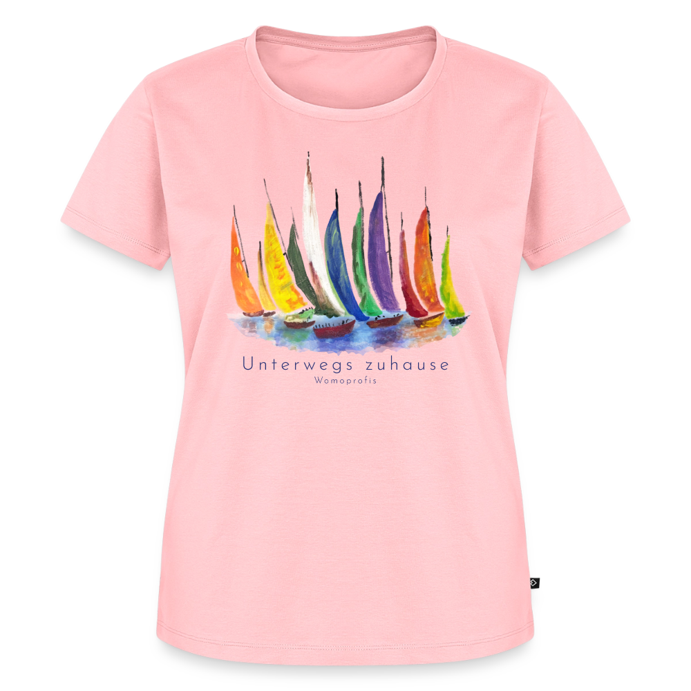 Frauen Bio-T-Shirt „Unterwegs zuhause“ – Nachhaltiges Damen Shirt für Camping, Vanlife, Reisen, Urlaub & Freizeit mit maritimem Design - Rosa