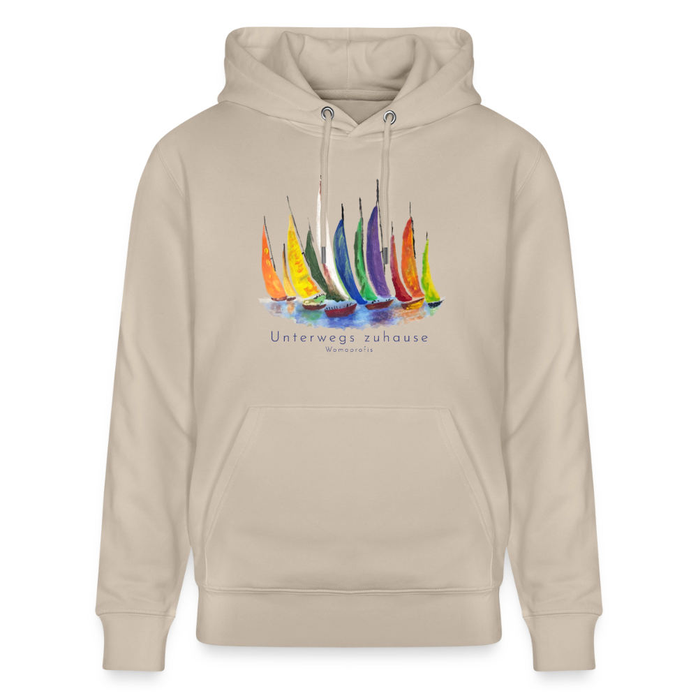 Unisex Bio-Hoodie „Unterwegs zuhause“ – Hoodie für Camping, Vanlife, Reisen & Alltag - Beige