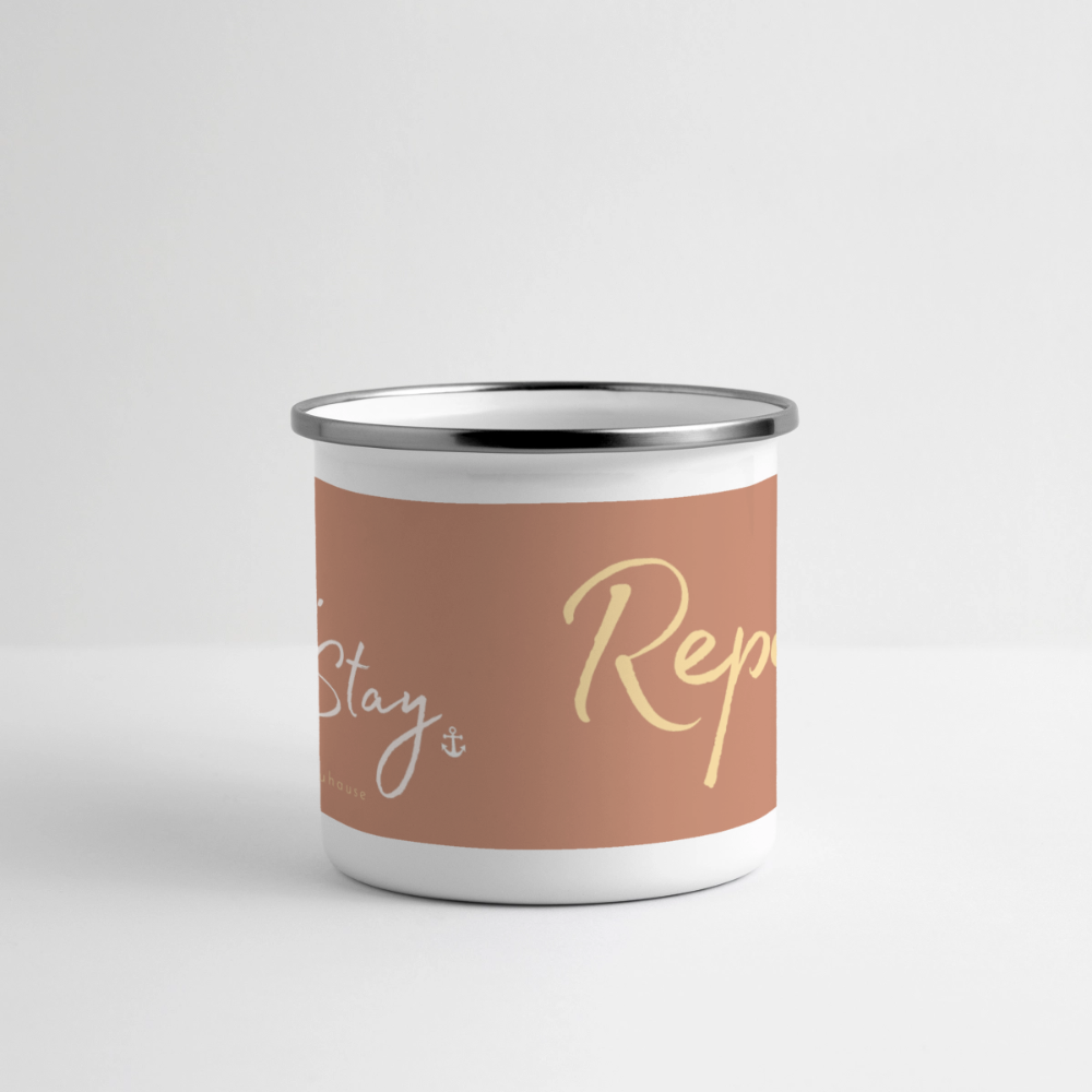 Emaille-Thermobecher „Ride. Stay. Repeat!“ – Für den hottesten Moment deines Lebens! - white