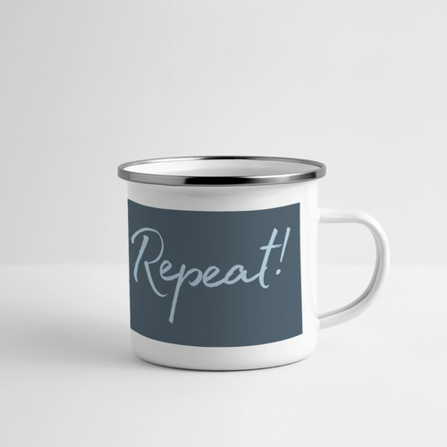 Emaille-Thermobecher „Ride. Camp. Repeat!“ – Für den hottesten Moment deines Lebens! - Weiß