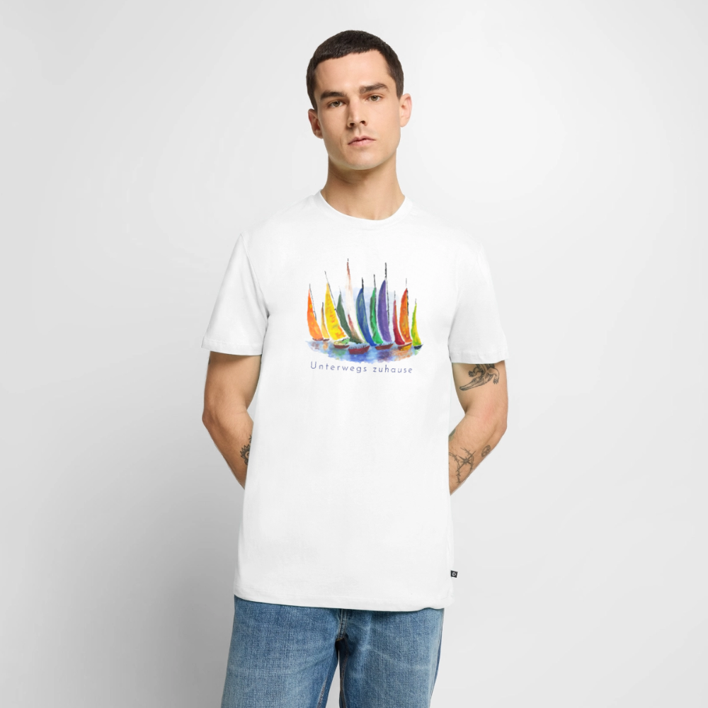 Herren T-Shirt „Unterwegs zuhause“ – Herren Freizeitshirt für Camping, Reisen, Vanlife & Alltag - Weiß