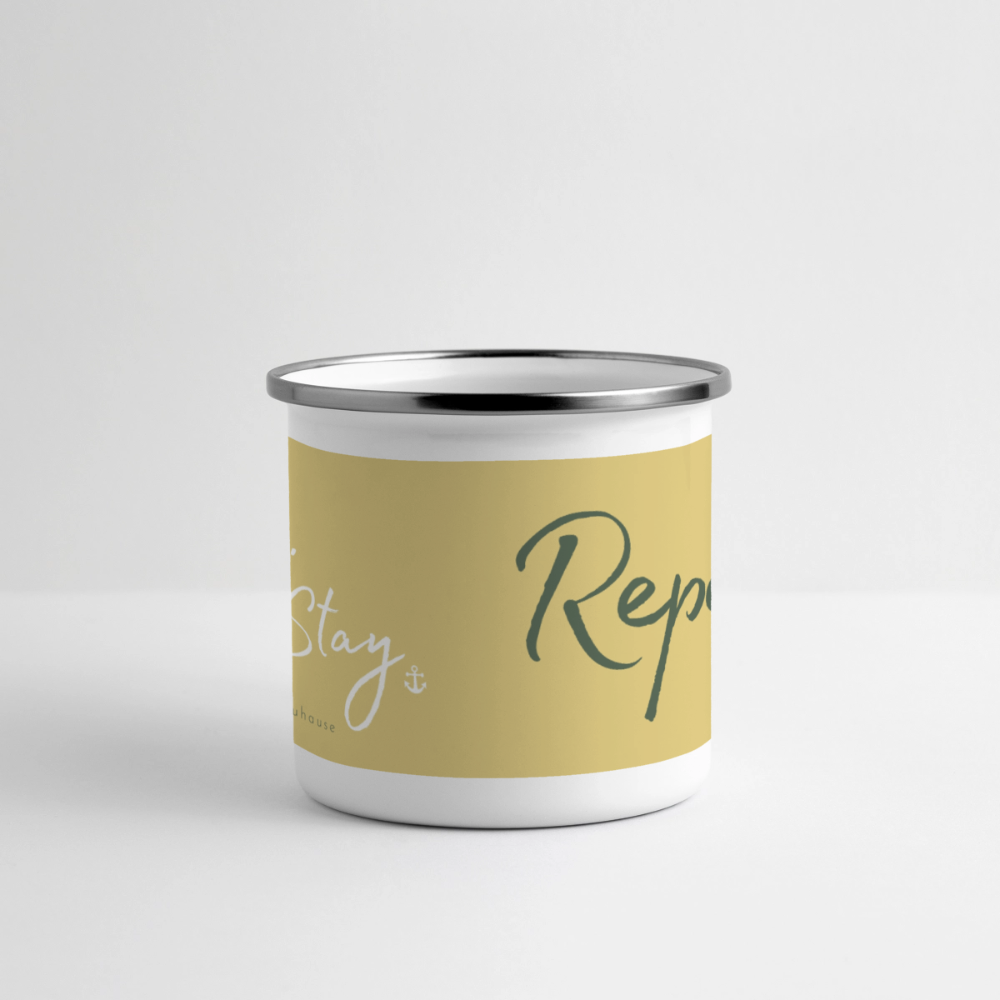 Emaille-Thermobecher „Ride. Stay. Repeat!“ – Für den hottesten Moment deines Lebens! - white