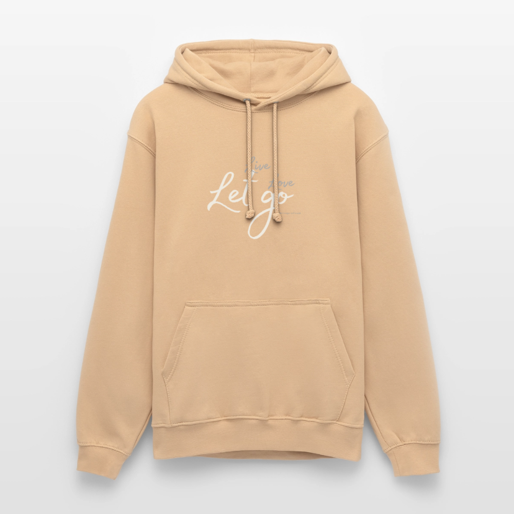 Unisex Hoodie „Live Love Let Go“ – Hoodie mit Spruch für Damen & Herren, Statement Hoodie, Freizeit Hoodie, Reise Hoodie, Camping Hoodie, Geschenk Idee - Pfirsich