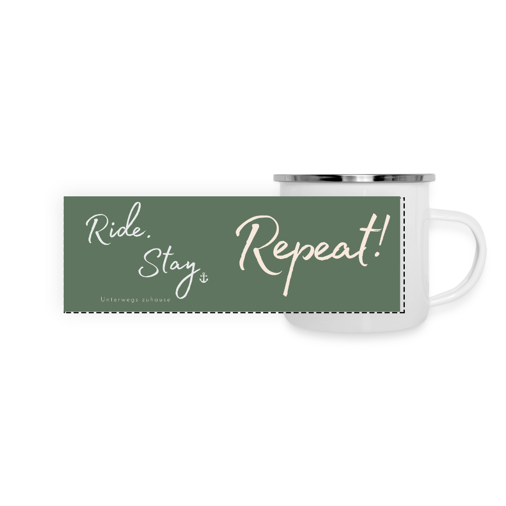 Emaille-Thermobecher „Ride. Stay. Repeat!“ – Für den hottesten Moment deines Lebens! - white