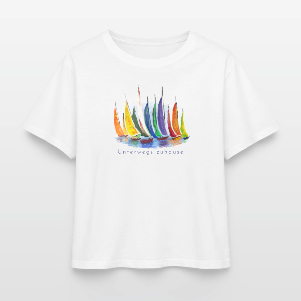 Relaxed Fit Damen Bio-T-Shirt Unterwegs zuhause – Camping & Vanlife - Weiß