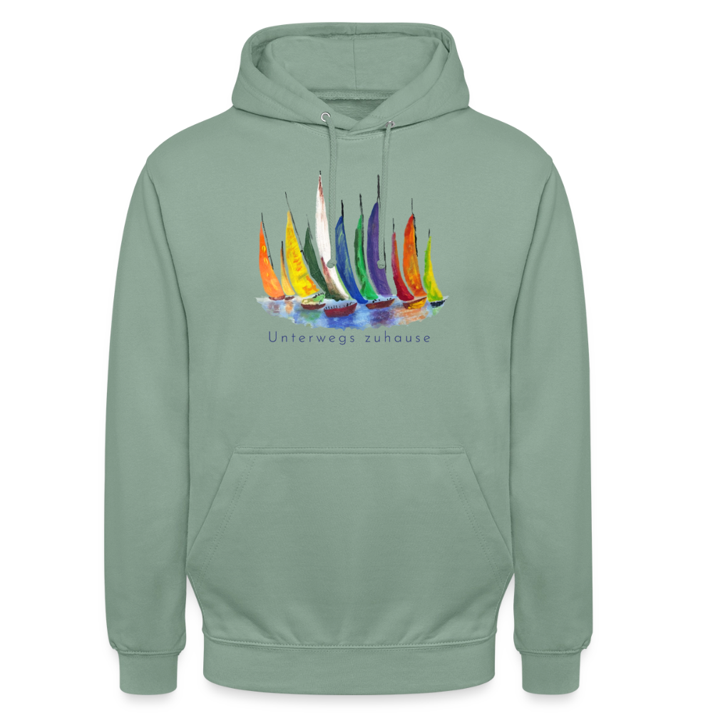 Unisex Hoodie „Unterwegs zuhause“ – Hoodie für Camping, Vanlife, Reisen & Alltag - Graugrün