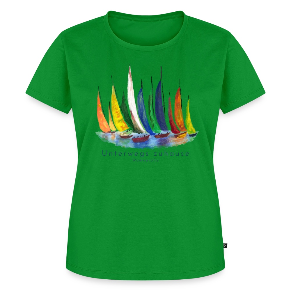 Frauen Bio-T-Shirt „Unterwegs zuhause“ – Nachhaltiges Damen Shirt für Camping, Vanlife, Reisen, Urlaub & Freizeit mit maritimem Design - Grün