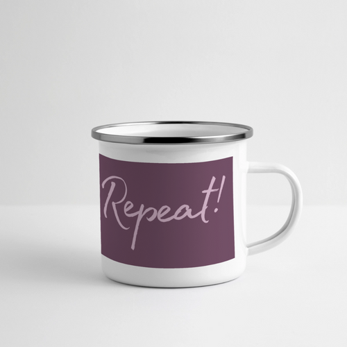 Emaille-Thermobecher „Ride. Camp. Repeat!“ – Für den hottesten Moment deines Lebens! - Weiß