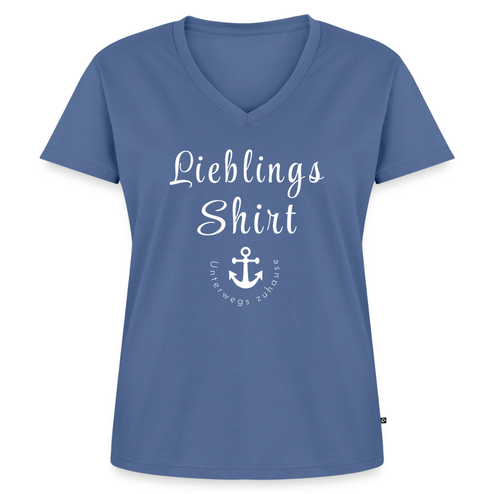 Frauen Bio-Shirt V-Ausschnitt Unterwegs zuhause – Camping & Vanlife - Taubenblau