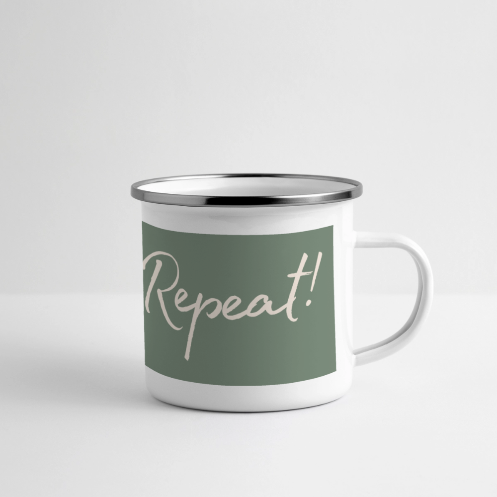 Emaille-Thermobecher „Ride. Stay. Repeat!“ – Für den hottesten Moment deines Lebens! - white