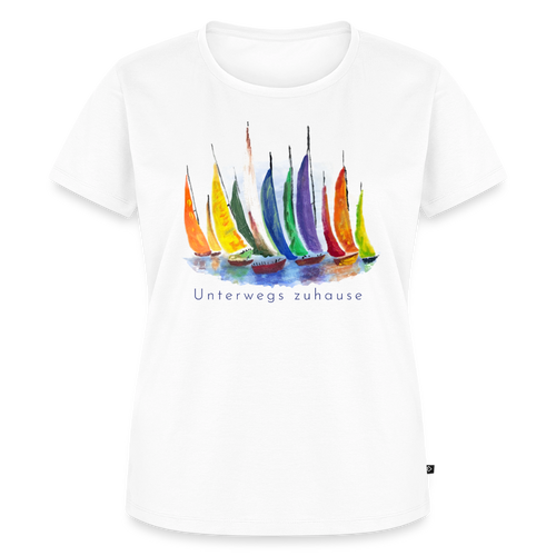 Frauen Bio-T-Shirt „Unterwegs zuhause“ – Damen Freizeitshirt mit maritimem Design, Camping Shirt, Vanlife Shirt, Urlaub & Reisen