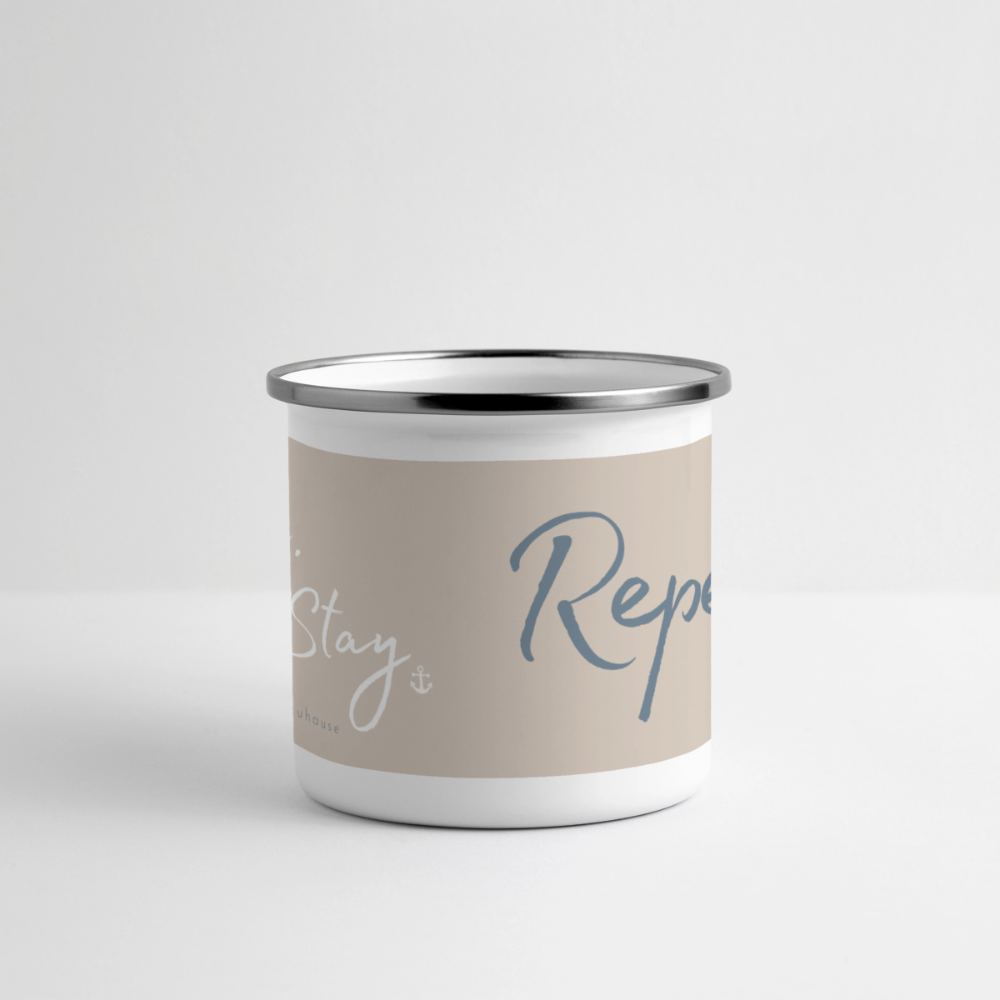 Emaille-Thermobecher „Ride. Stay. Repeat!“ – Für den hottesten Moment deines Lebens! - white