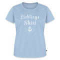 Frauen Bio-T-Shirt „Lieblings-Shirt – Unterwegs zuhause“ – Damen Freizeitshirt mit maritimem Design, Camping Shirt für Reisen, Vanlife, Urlaub & Alltag - Hellblau