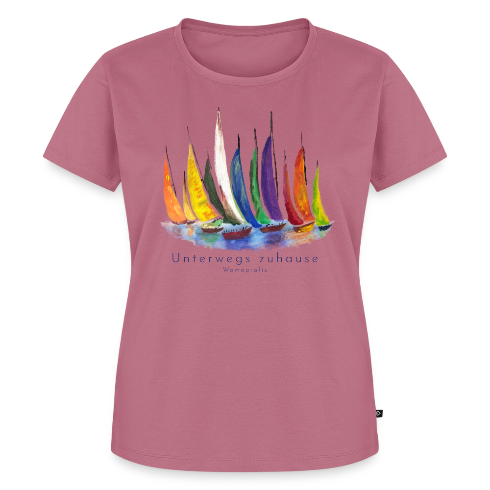 Frauen Bio-T-Shirt „Unterwegs zuhause“ – Nachhaltiges Damen Shirt für Camping, Vanlife, Reisen, Urlaub & Freizeit mit maritimem Design - Mauve