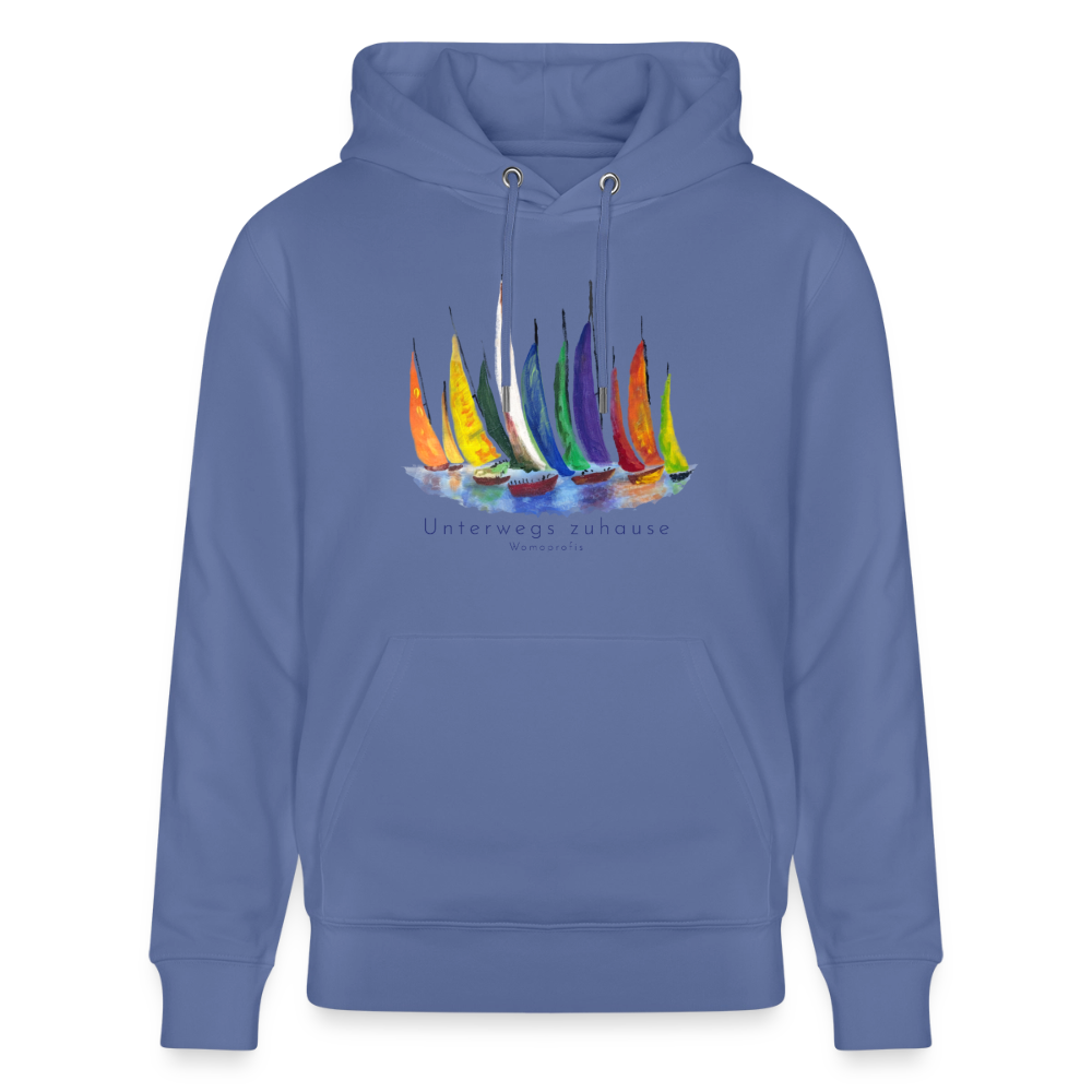 Unisex Bio-Hoodie „Unterwegs zuhause“ – Hoodie für Camping, Vanlife, Reisen & Alltag - Blau