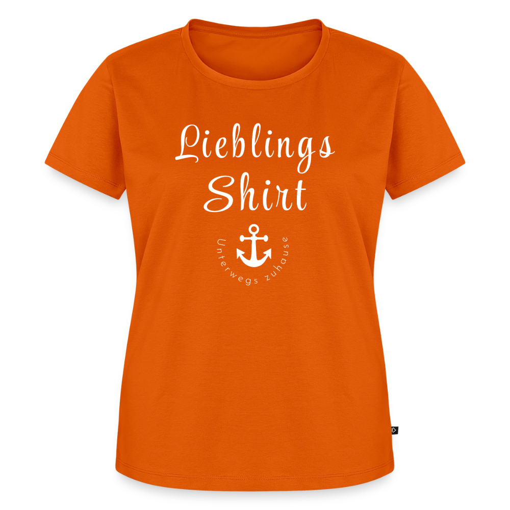 Frauen T-Shirt „Lieblings-Shirt – Unterwegs zuhause“ – Damen Freizeitshirt mit maritimem Design, Camping Shirt für Reisen, Vanlife, Urlaub & Alltag - Orange 