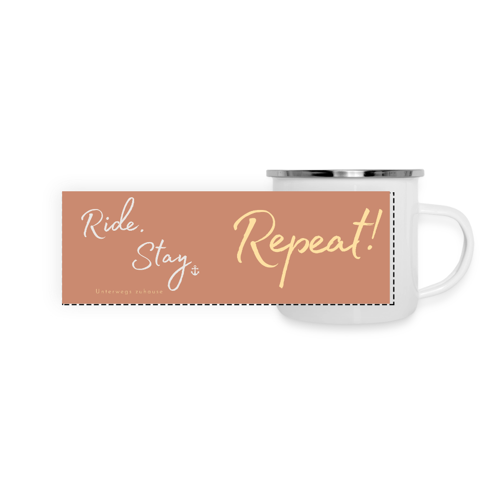 Emaille-Thermobecher „Ride. Stay. Repeat!“ – Für den hottesten Moment deines Lebens! - white