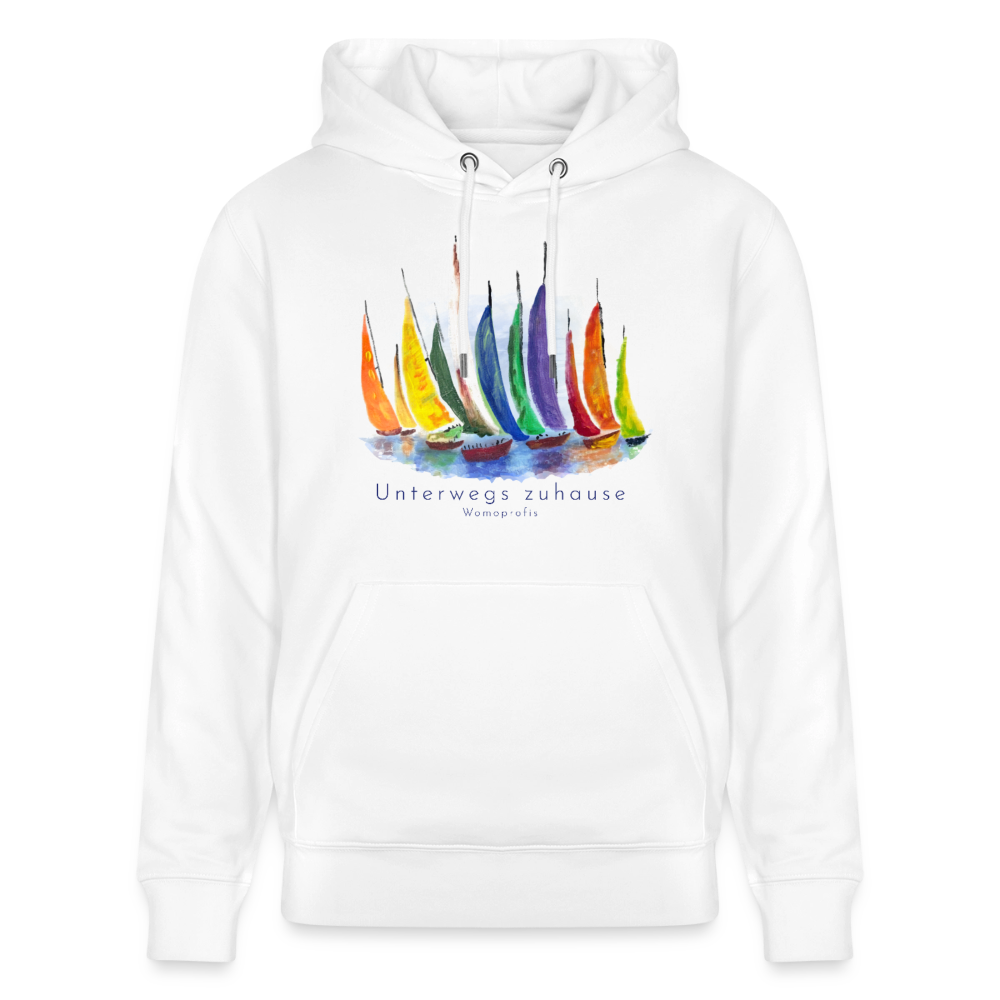 Unisex Bio-Hoodie „Unterwegs zuhause“ – Hoodie für Camping, Vanlife, Reisen & Alltag - Weiß
