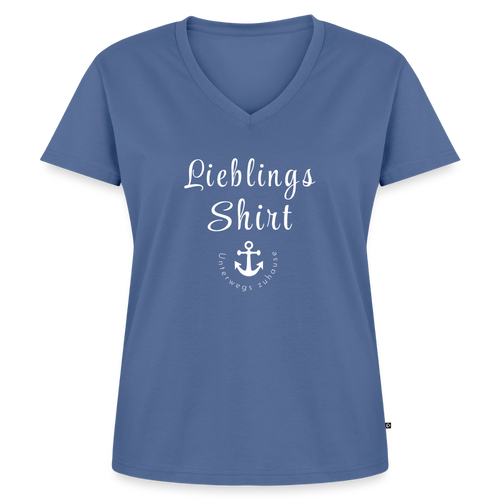 Frauen Lieblings-(Bio)-Shirt von Unterwegs zuhause mit V-Ausschnitt  – Damen Freizeitshirt aus Bio-Baumwolle, maritimes Design, Camping & Vanlife