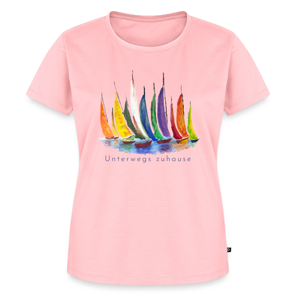 Frauen Bio-T-Shirt Unterwegs zuhause V-Ausschnitt – Camping & Vanlife - Rosa