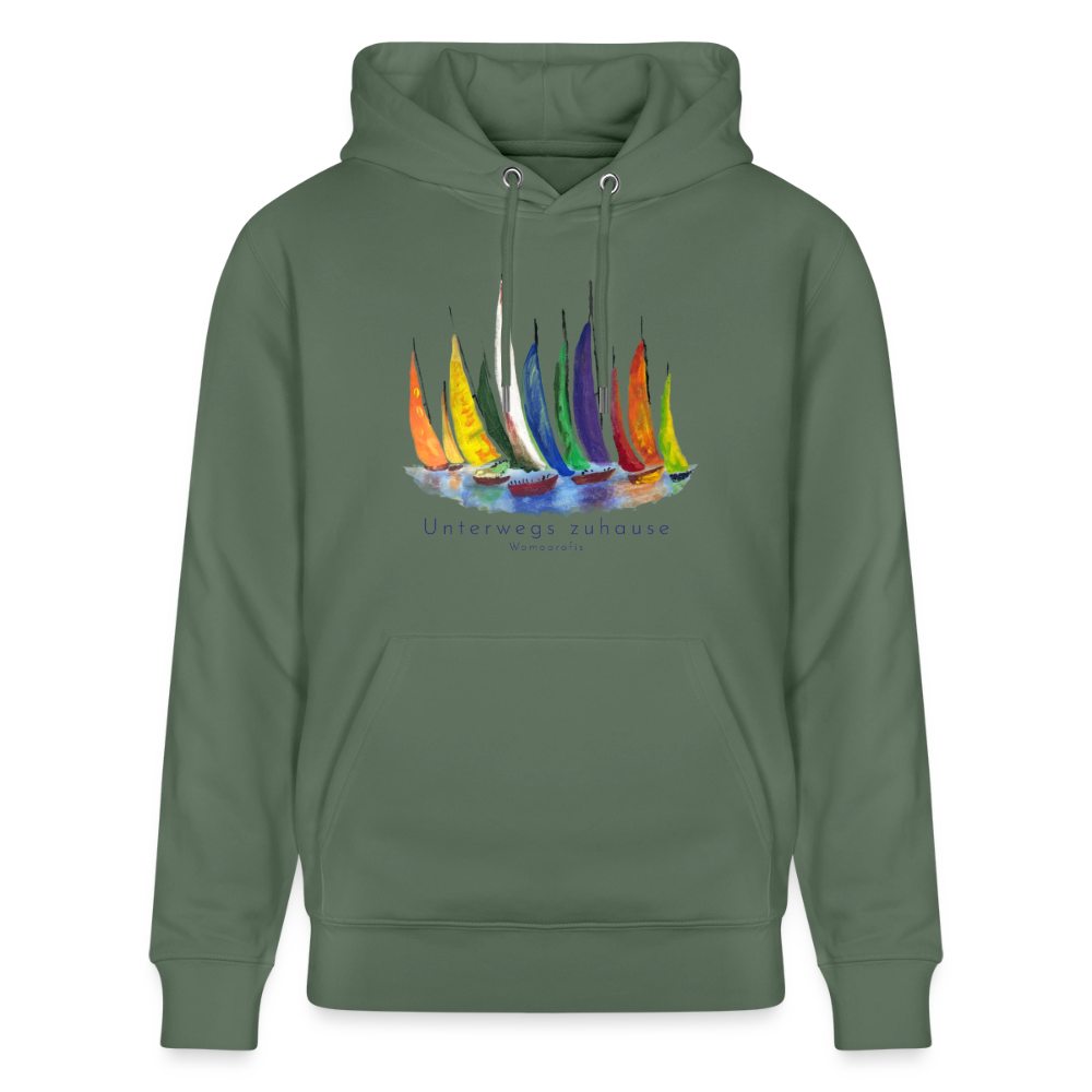 Unisex Bio-Hoodie „Unterwegs zuhause“ – Hoodie für Camping, Vanlife, Reisen & Alltag - Tanngrün