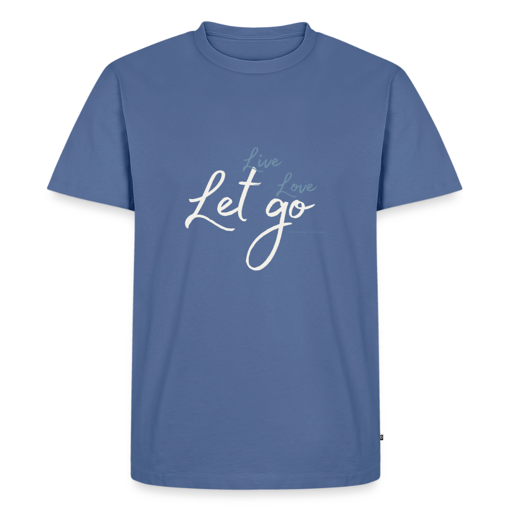 Herren T-Shirt „Life – Love – Let go“ – Klar. Stark. Frei. - Taubenblau