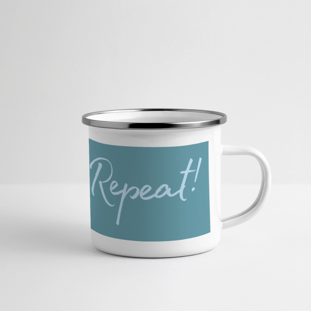 Emaille-Thermobecher „Ride. Stay. Repeat!“ – Für den hottesten Moment deines Lebens! - white