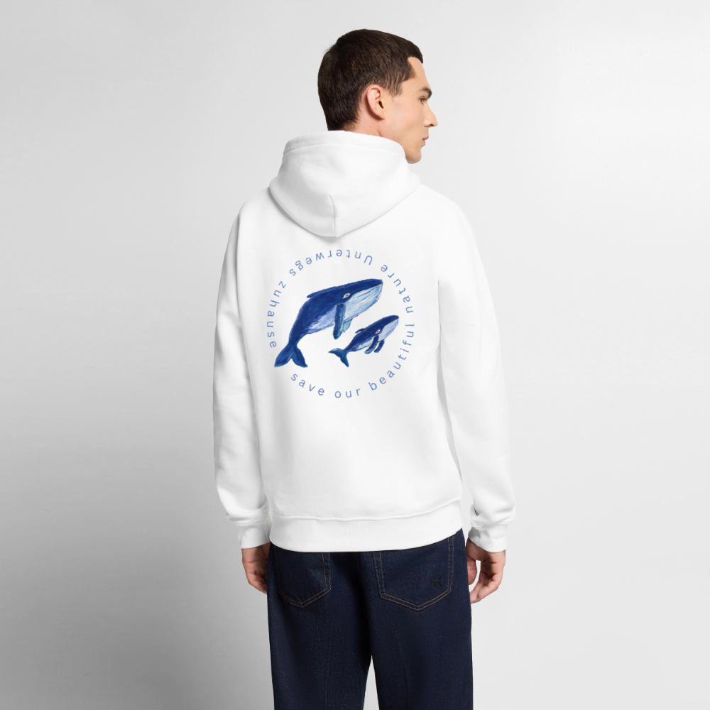 Männer Bio-Hoodie Wale – Wal-Motiv für Camping, Vanlife & Reisen - Weiß