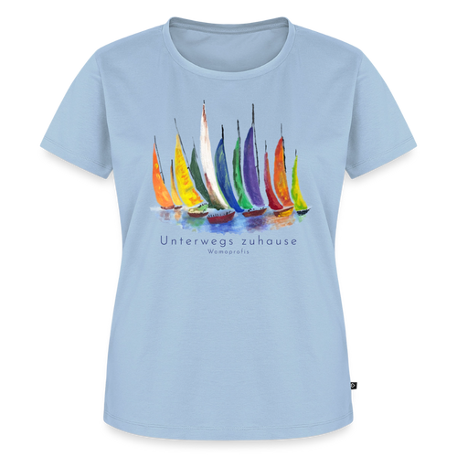 Frauen Bio-T-Shirt „Unterwegs zuhause“ – Nachhaltiges Damen Shirt für Camping, Vanlife, Reisen, Urlaub & Freizeit mit maritimem Design