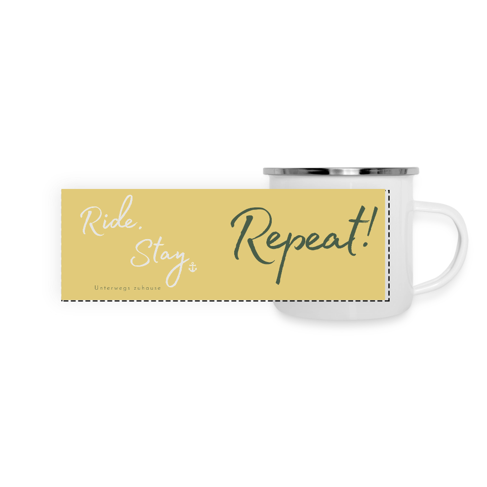 Emaille-Thermobecher „Ride. Stay. Repeat!“ – Für den hottesten Moment deines Lebens! - white