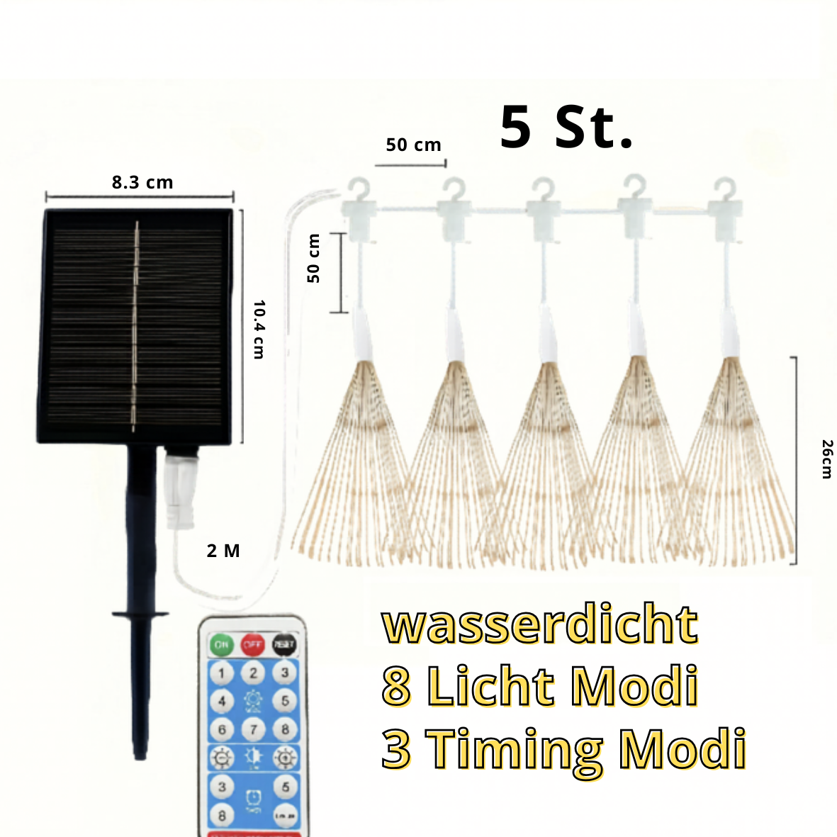 Solar-Funkellichter im Feuerwerk-Design – 5-teiliges LED Deko-Licht für Camping, Garten & Terrasse