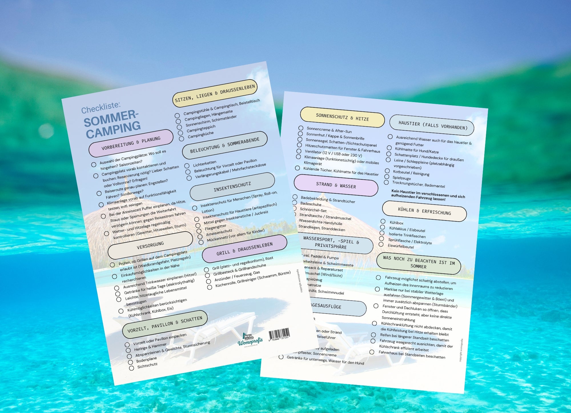 Checkliste Sommercamping, dauerhaft, Din A4