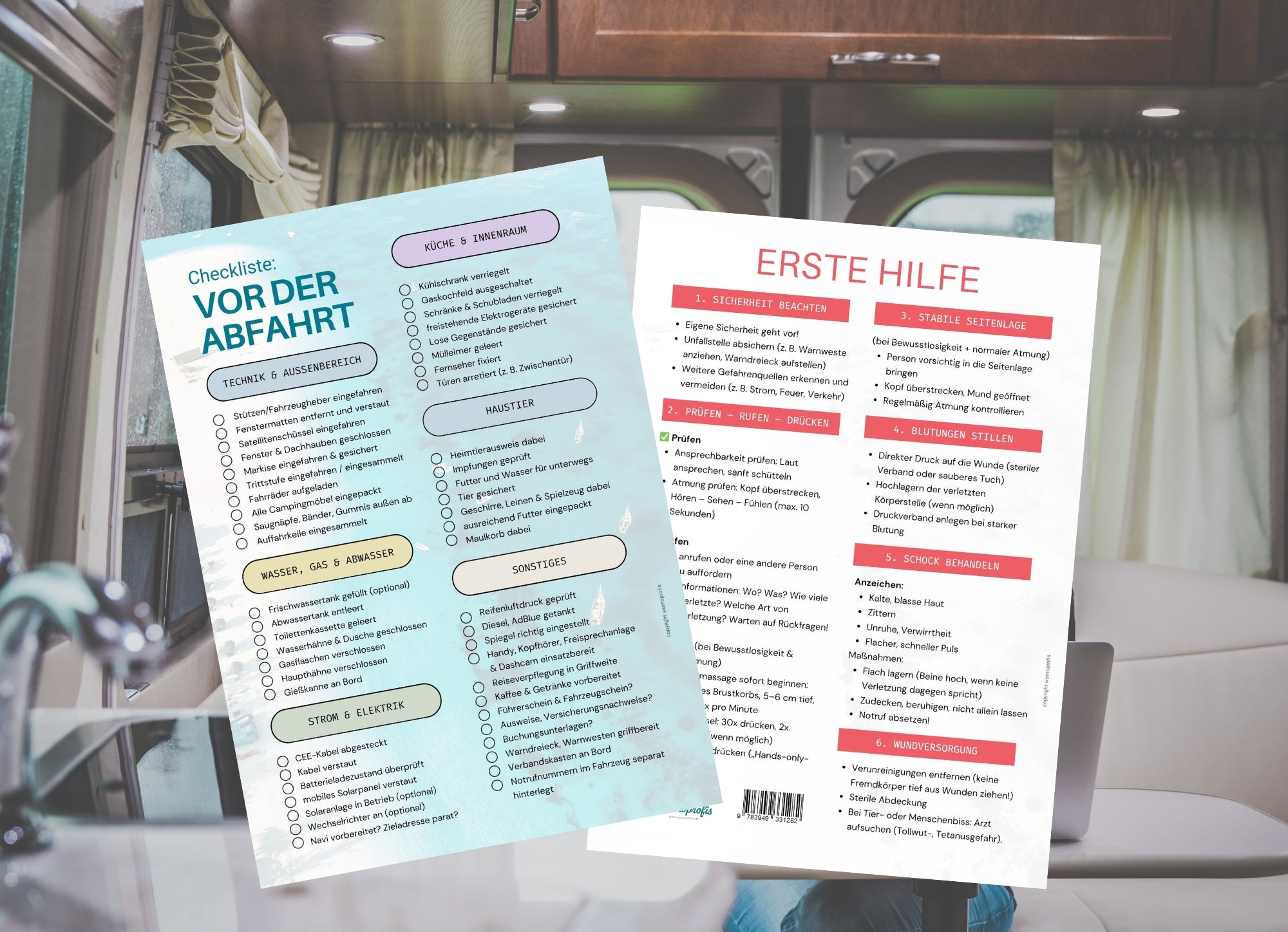 "Vor der Abfahrt" & "Erste Hilfe" – Die 2-in-1 Sicherheits-Checkliste, maritim, dauerhaft, Din A4