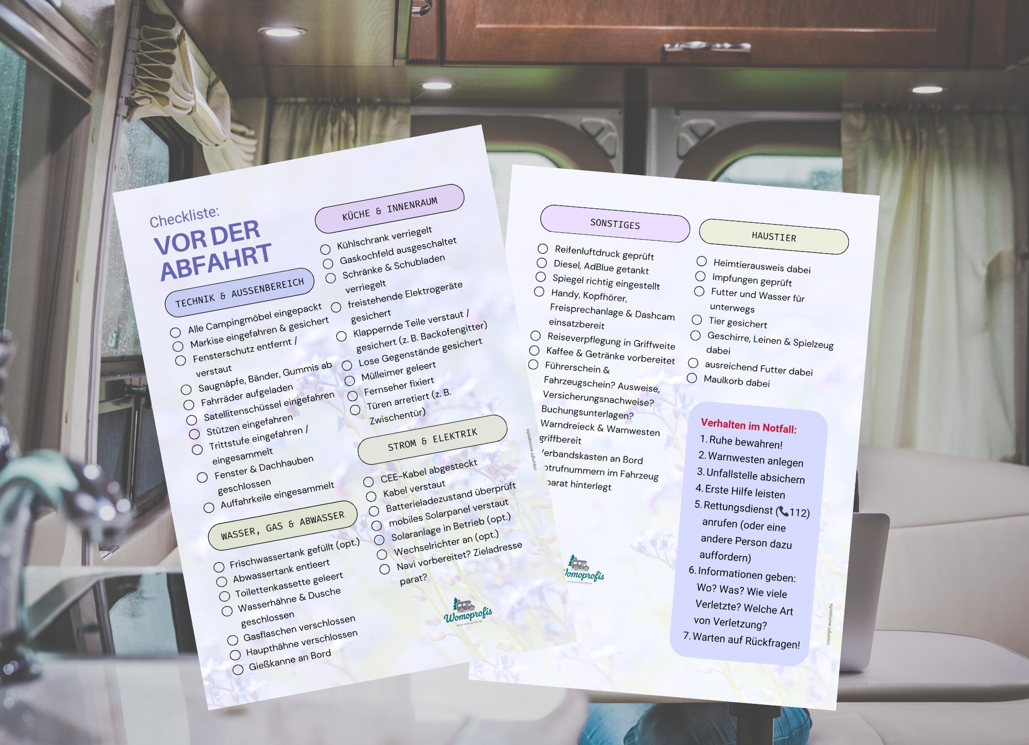 Sicher & stressfrei losfahren – Wohnmobil-Checkliste "vor der Abfahrt" (abwischbar, DIN A5)