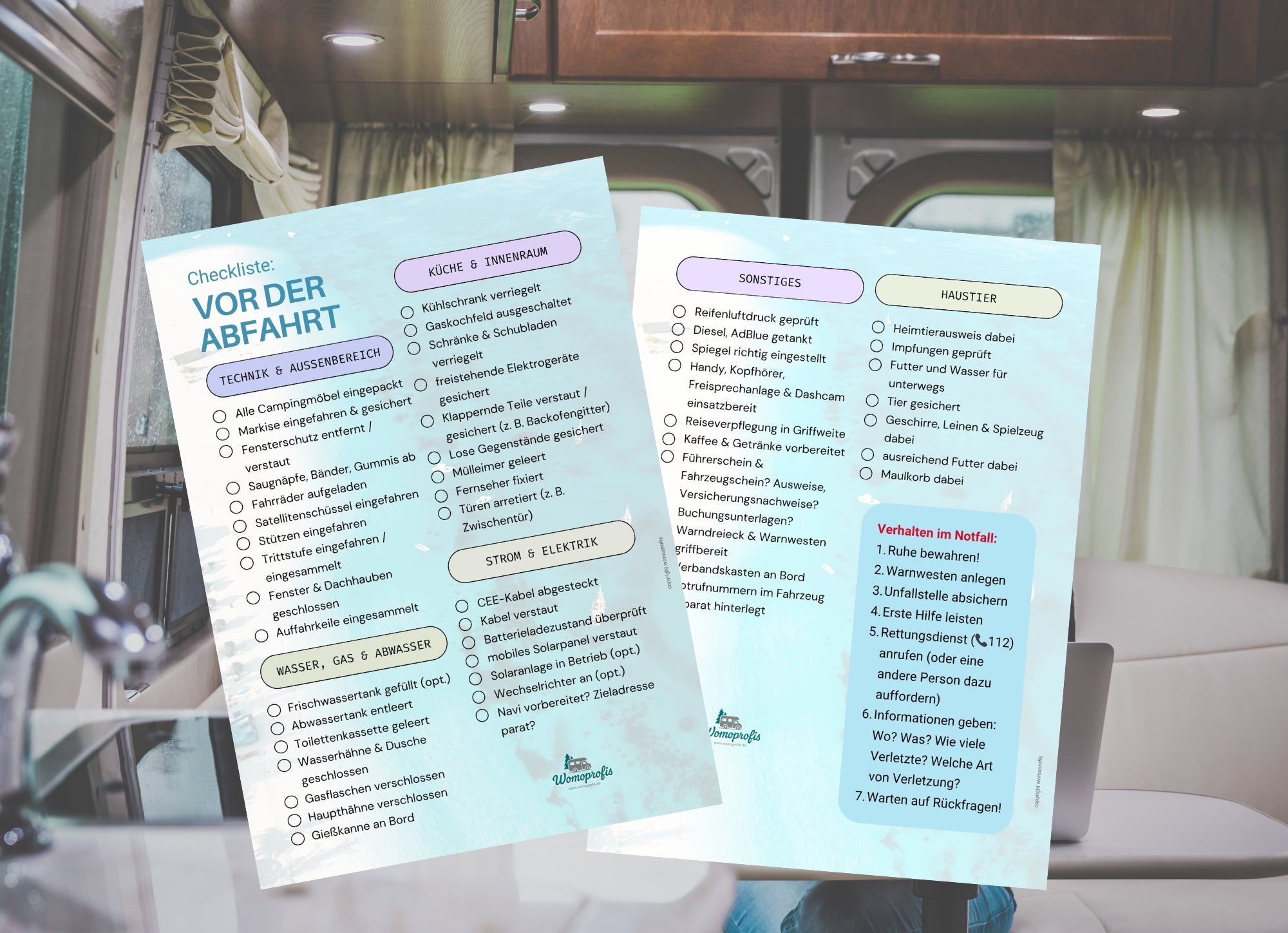 Sicher & stressfrei losfahren – Wohnmobil-Checkliste "vor der Abfahrt" (abwischbar, DIN A5)