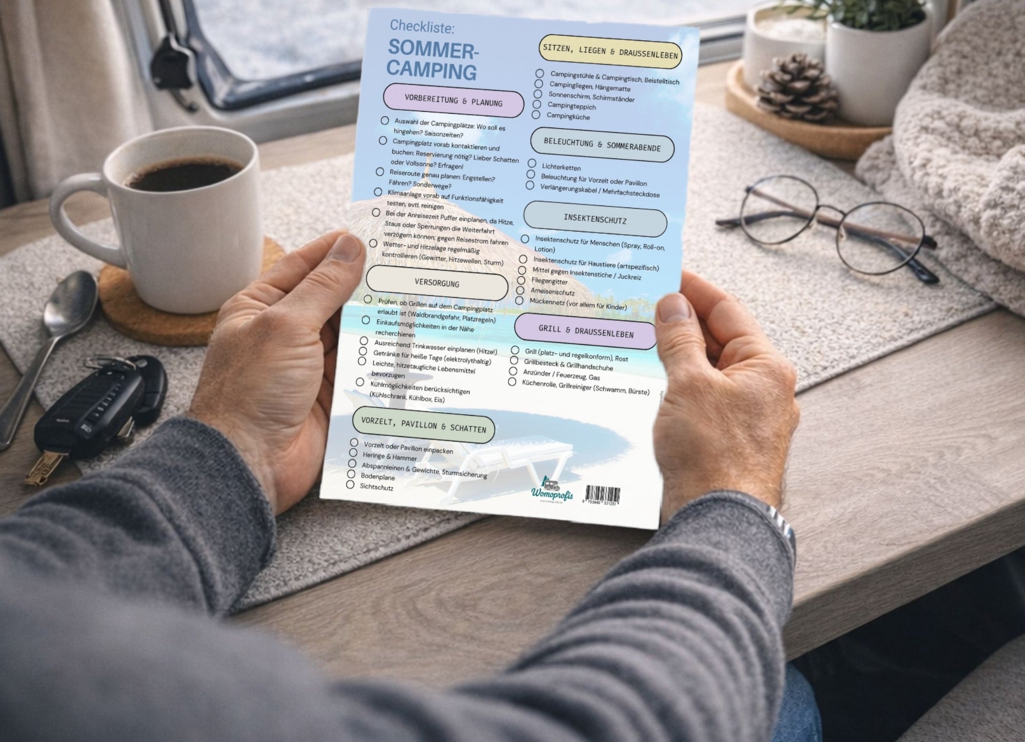 Checkliste Sommercamping, dauerhaft, Din A4